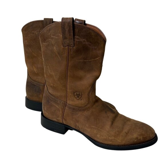 Mens Ariat Heritage Roper Distressed Brown Round Toe Western Boots Sz 12 D 12D - Picture 1 of 16